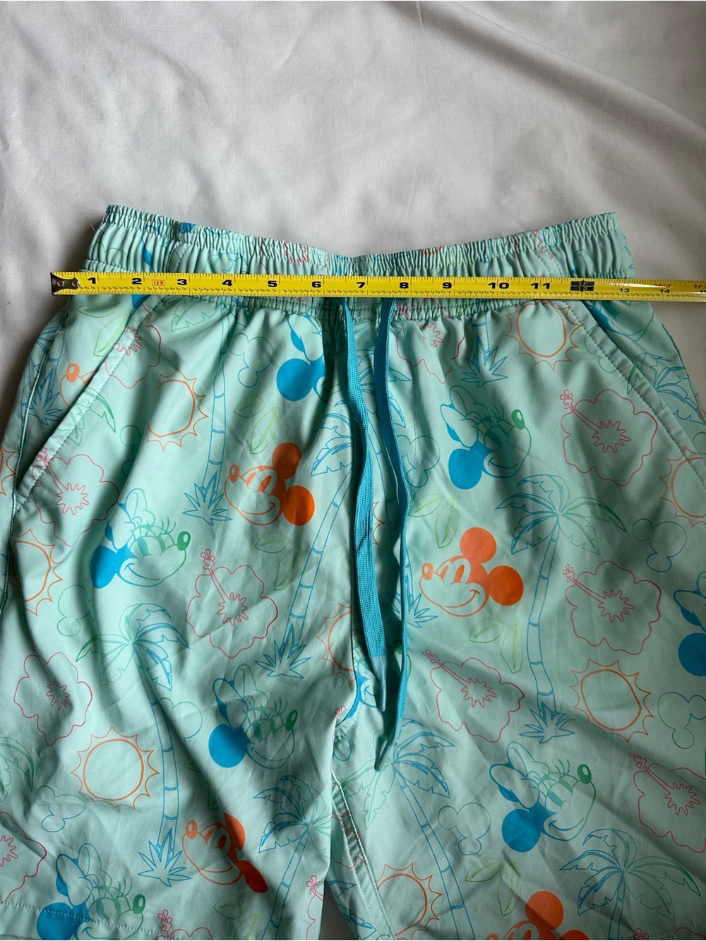 Disney Men’s Light Mint Blue Athletic Shorts with Orange & Blue Mickey Print - Picture 5 of 7